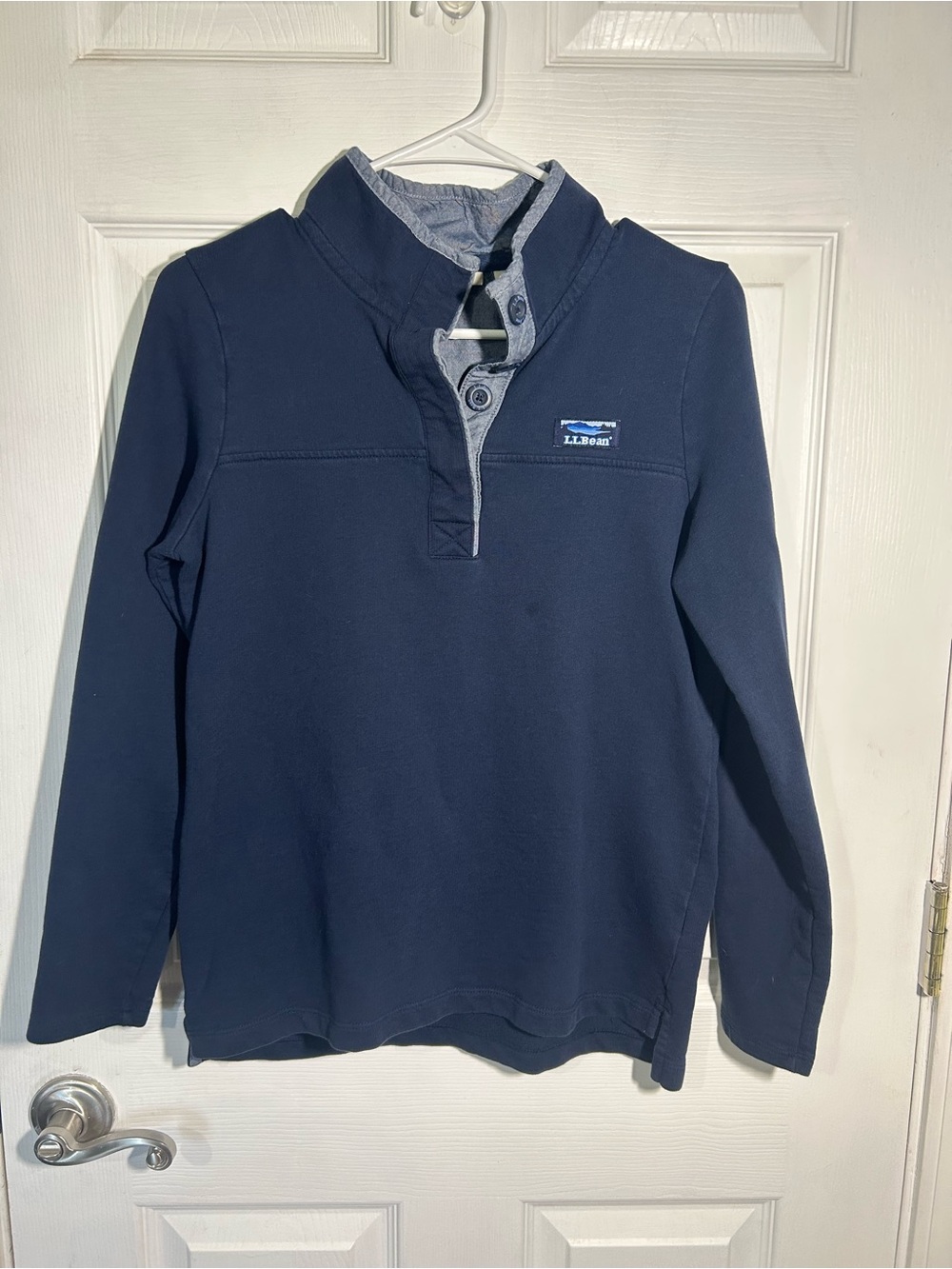 L.L. Bean Navy 100% Cotton Quarter-Button Mock Neck Pullover Size Small - 501541 - Picture 1 of 12